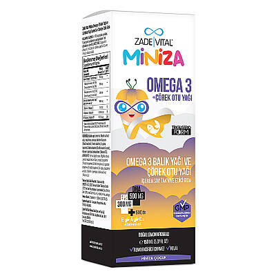 Zade Vital Miniza Omega 3-Çörek Otu Yağı İçerikli Sıvı Takviye Edici Gıda 150 ml - 1