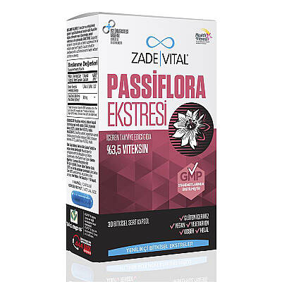 Zade Vital Passiflora Ekstresi İçeren Takviye Edici Gıda 30 Bitkisel Kapsül - 1